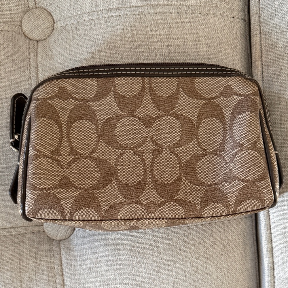 Coach Tan and Brown Signature Pouch